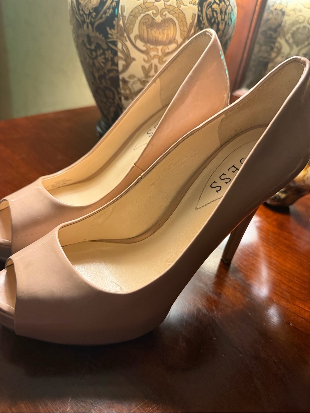 Guess Peep-Toe Heels in Nude Pink